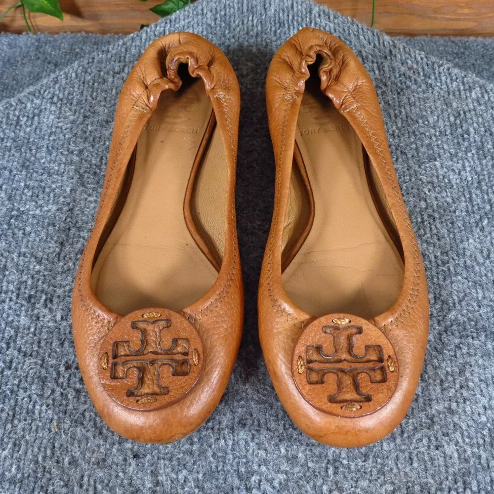 Tory Burch Reva Women Ballet Flat Size 6.5 Professional Work Tan Leather